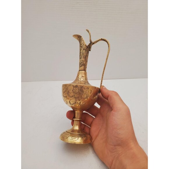 Indian Brass Ewer Vase... Long Tall Ornament... Serpent Handle... Ornate - Picture 5 of 10